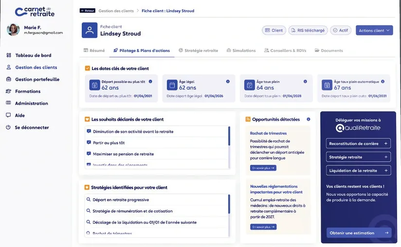 Fiche client dans Carnet de Retraite
